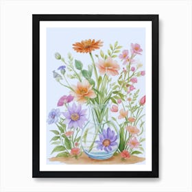 Watercolor Flowers In A Vase 3 Art Print