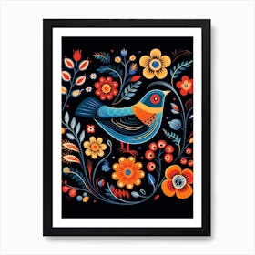 Folk Bird Illustration Bluebird 1 Art Print