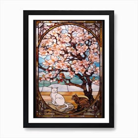 Magnolia With A Cat 3 Art Nouveau Style Art Print