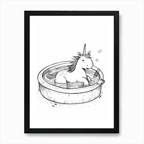Unicorn In The Pool Black & White Illustration Art Print