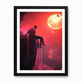 Man Sitting On A Cliff Art Print