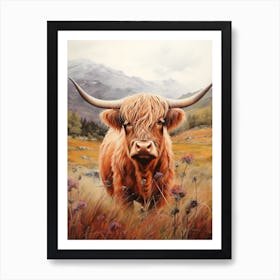 Warm Tones Watercolour Highland Cow 2 Art Print