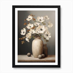 Anemone, Autumn Fall Flowers Sitting In A White Vase, Farmhouse Style 1 Art Print