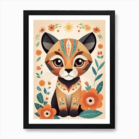 Floral Cute Baby Puma Nursery Illustration (47) Art Print