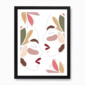 Minimal Line Art Kissing Floral Women Art Print