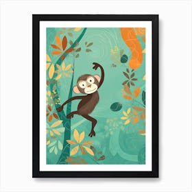 Monkey Jungle Cartoon Illustration 4 Art Print
