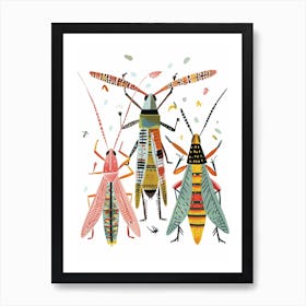 Colourful Insect Illustration Grasshopper 4 Art Print