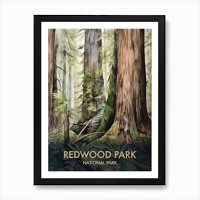 Redwood National Park Watercolour Vintage Travel Poster 2 Art Print