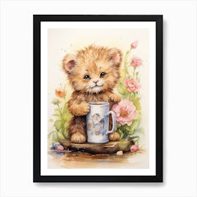 Drinking Games Watercolour Lion Art Painting 3 Art Print