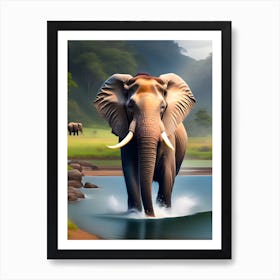 Elephant In The Water Art Print