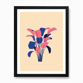 Pink And Blue Flowers in soft orange background wallart printable Art Print