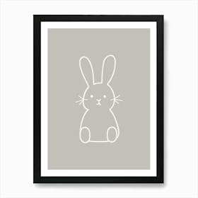 Simple Bunny Line Drawing White & Grey Art Print