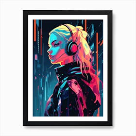 Girl With Headphones 4 1 Art Print