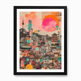 Seoul   Retro Collage Style 1 Art Print