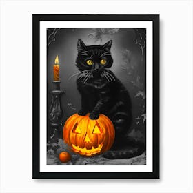 Black Cat With Pumpkin 1 Art Print