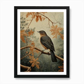 Dark And Moody Botanical European Robin 3 Art Print