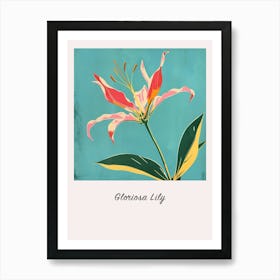 Gloriosa Lily 3 Square Flower Illustration Poster Art Print