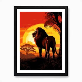 African Lion Sunset Silhouette 5 Art Print