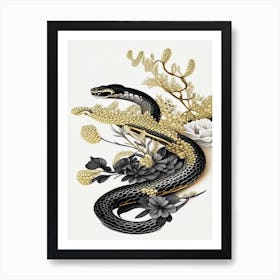 Black Pine Snake Gold And Black Art Print