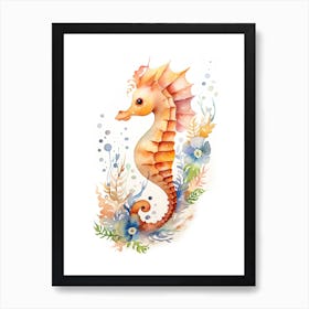 A Seahorse Watercolour In Autumn Colours 1 Art Print