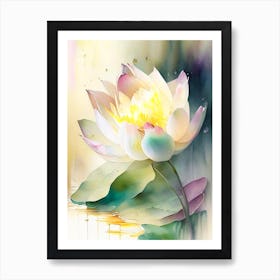 Lotus Flower In Garden Storybook Watercolour 4 Art Print