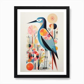 Colourful Scandi Bird Great Blue Heron 1 Art Print