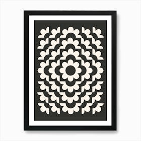 Abstract Flowers Pattern 14 In Black Beige 01 Art Print