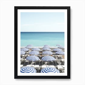 Blue Beach Umbrellas Art Print