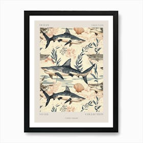 Pastel Carpet Shark Watercolour Seascape Pattern 1 Poster Art Print