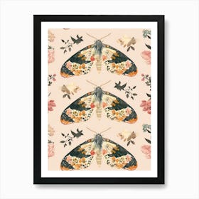 Pink Botanical Butterflies William Morris Style 2 Art Print