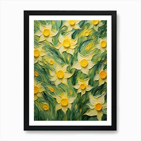 Daffodils Twist Stems Pointed Leaves Yellow Strokes Green 8 Art Print