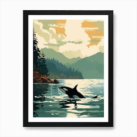 Modern Orca Whale Drawing At Sunset With Clouds Art Print