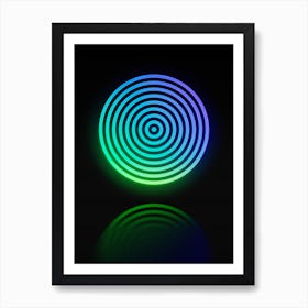 Neon Blue and Green Abstract Geometric Glyph on Black n.0104 Art Print