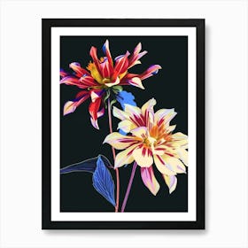 Neon Flowers On Black Dahlia 1 Art Print