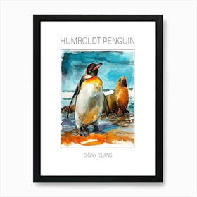 Humboldt Penguin Signy Island Watercolour Painting 3 Poster Art Print