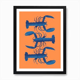 Blue Lobsters - Orange Art Print