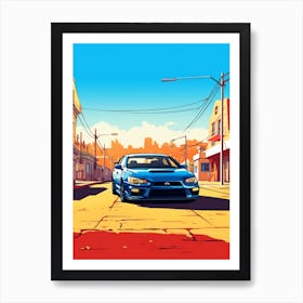 A Mitsubishi Lancer Evolution Car In Route 66 Flat Illustration 3 Art Print
