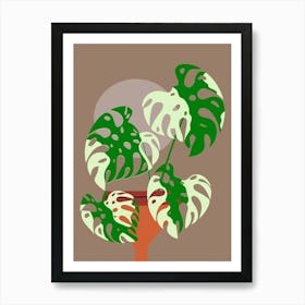 Monstera Plant Boho Floral Background Botanical Drawing Leaves Tropical Exotic Bohemian Nature Background Art Print