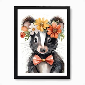 Baby Skunk Flower Crown Bowties Woodland Animal Nursery Decor (22) Art Print