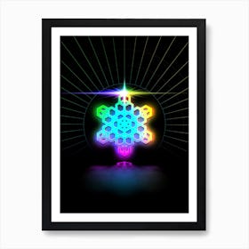 Neon Geometric Glyph in Candy Blue and Pink with Rainbow Sparkle on Black n.0481 Art Print