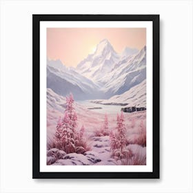 Dreamy Winter Painting Aoraki Mount Cook National Park New Zealand 2 Art Print
