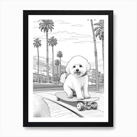 Bichon Frise Dog Skateboarding Line Art 3 Art Print