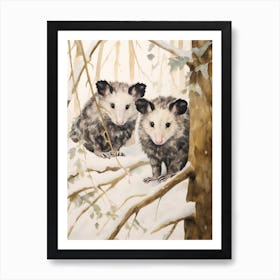 Winter Watercolour Opossum 2 Art Print