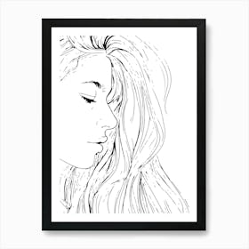 Portrait Of A Girl Monoline Artistic Minimalist Art Print