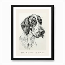 Treeing Walker Hound Line Sketch 4 Poster Art Print