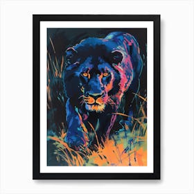 Black Lion Night Hunt Fauvist Painting 3 Art Print
