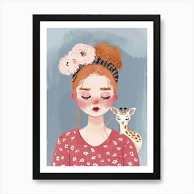 Girl With Giraffe Art Print