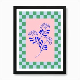 Modern Checkered Flower Poster Blue & Pink 12 Art Print