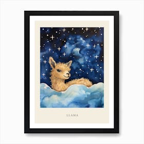 Baby Llama 3 Sleeping In The Clouds Nursery Poster Art Print