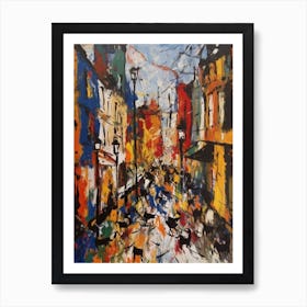 Painting Of A London With A Cat In The Style Of Abstract Expressionism, Pollock Style 3 Art Print